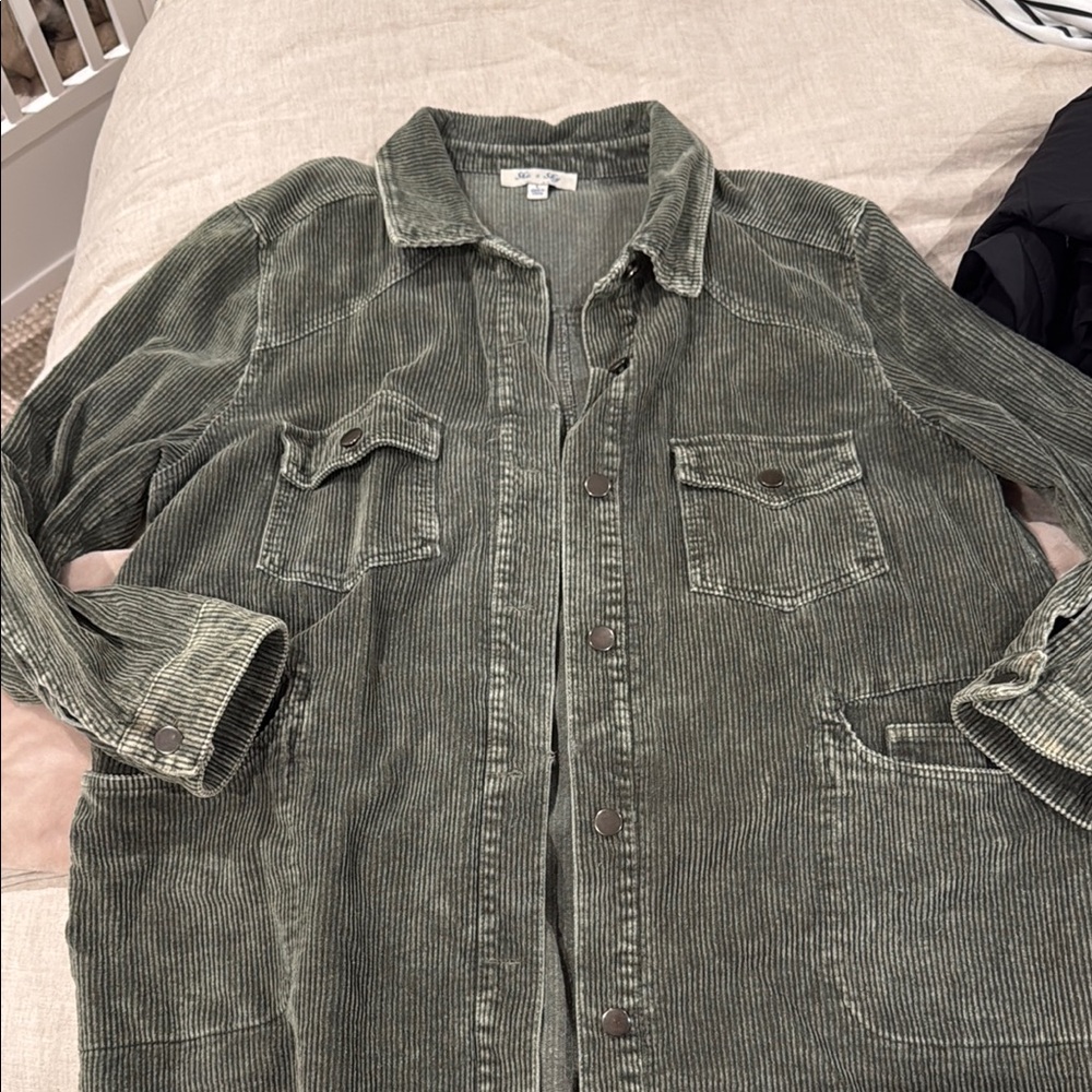 She + Sky Olive Corduroy Shirt Jacket
